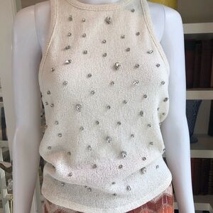 💎 Zara White Sleeveless Top with Silver Rhinestone Embellishments